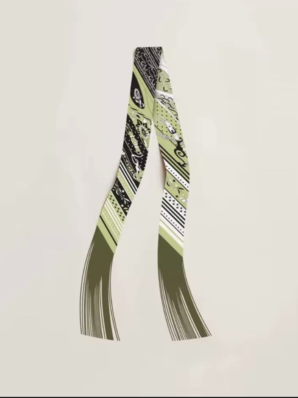 Olive Green Horse Print Fringe Handbag Wrap Twilly Scarf Purse Accessory - Picture 3 of 5